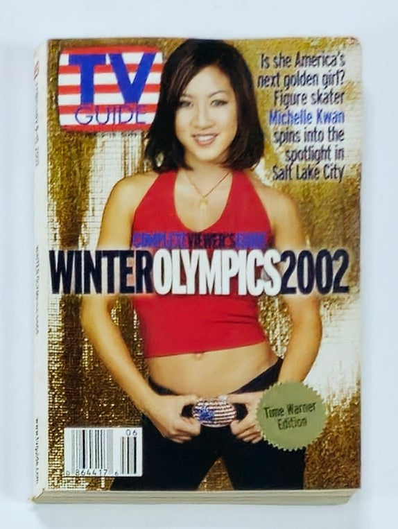 TV Guide Magazine February 9, 2002 featuring Michelle Kwan on the cover, promoting the Winter Olympics 2002 with a vibrant design, highlighting her status as a prominent figure skater.