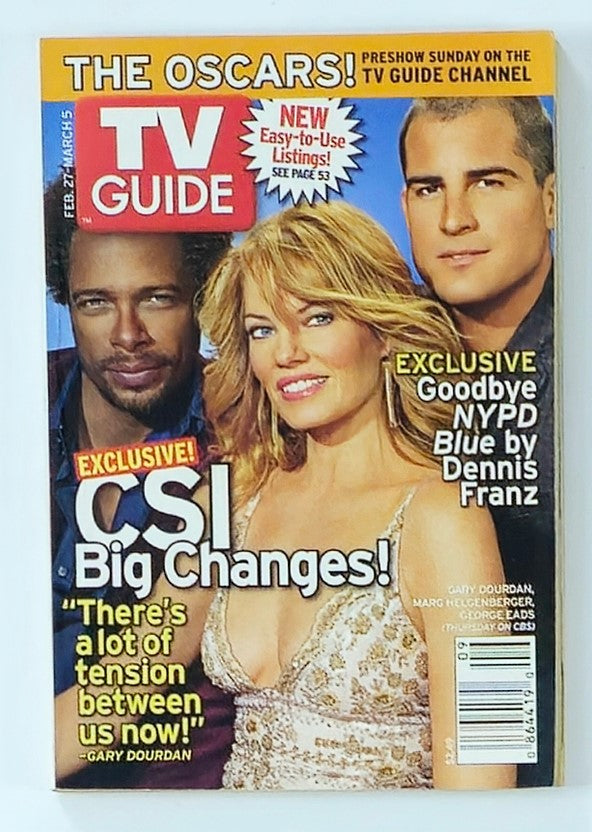 TV Guide Magazine cover from February 27, 2005 featuring Gary Dourdan, showcasing highlights from the popular series CSI and exclusive content on NYPD Blue. Ideal for collectors of vintage magazines.