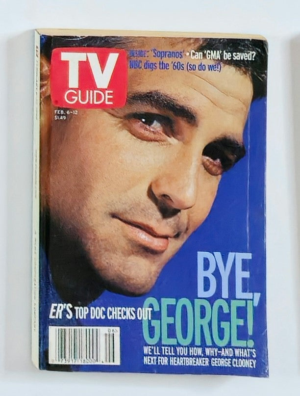 TV Guide Magazine February 6 1999 featuring George Clooney on the cover with the title 'Bye, George!' The magazine highlights key television shows from the late '90s, and includes features on pop culture and entertainment trends.