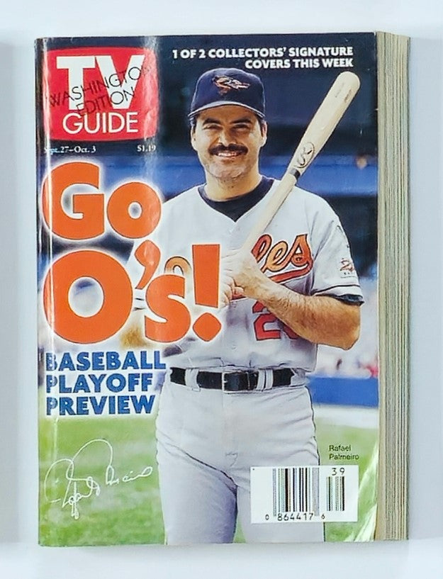 TV Guide Magazine September 27 1997 featuring Rafael Palmeiro, showcasing the Baltimore Orioles, with a baseball playoff preview and a classic vintage design.