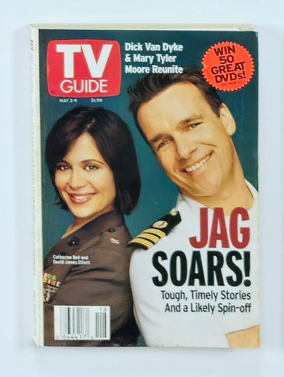 Cover of TV Guide Magazine from May 3, 2003 featuring Catherine Bell and David Elliott Rochester, highlighting 'JAG SOARS!' with promotional offers and nostalgic television content.