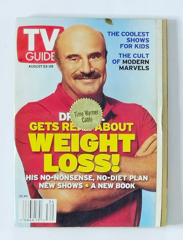 Cover of TV Guide Magazine from August 23, 2003 featuring Dr. Phil McGraw discussing weight loss, highlighting his no-nonsense, no-diet plan and promoting his new book.