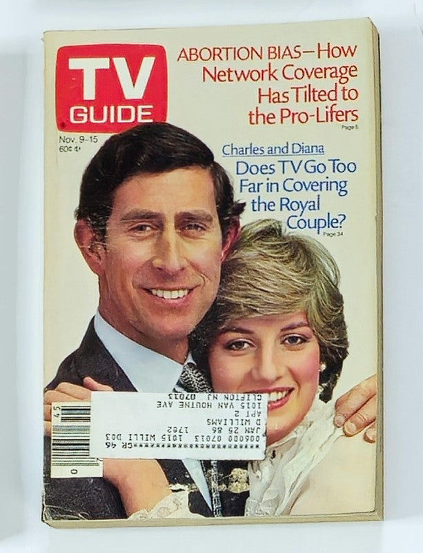 TV Guide Magazine from November 9, 1985 featuring Prince Charles and Princess Diana, showcasing their iconic presence on the cover, which encapsulates a significant moment in royal history.