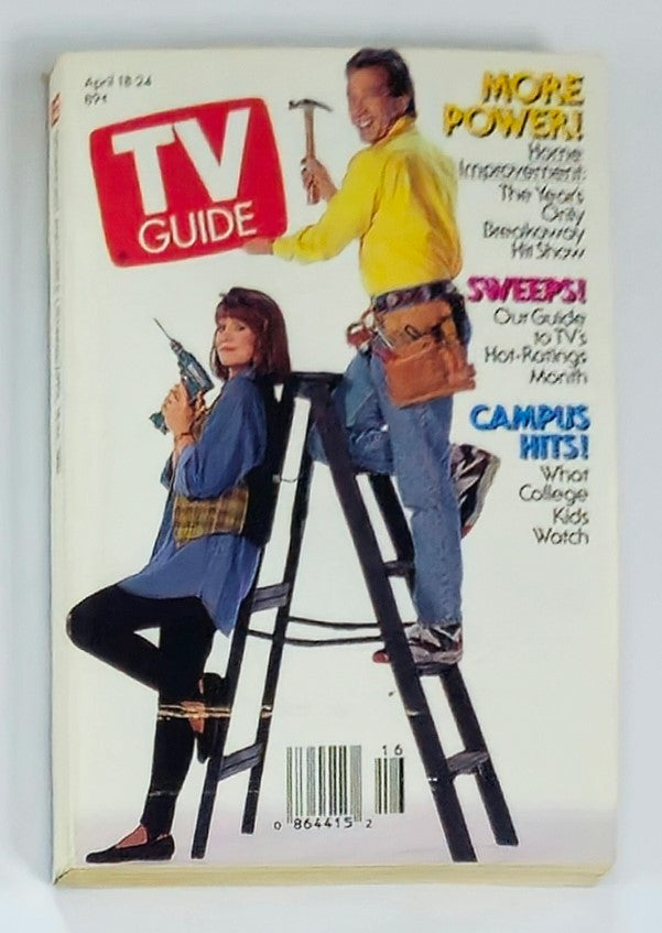 Cover of TV Guide Magazine April 18 1992 featuring Patricia Richardson and Tim Allen, showcasing the theme 'More Power' along with promotional highlights of popular TV shows and cultural references from the early 90s.