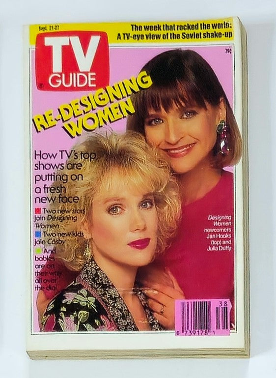 TV Guide Magazine September 21 1991 featuring Jan Hooks and Julia Duffy, highlighting the re-designing of women in television, with a colorful cover showcasing the iconic stars, making it a collectible piece of pop culture history.