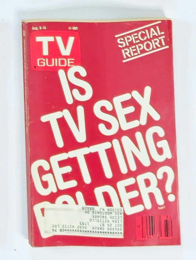Cover of TV Guide Magazine, August 8, 1987, featuring the headline 'Is TV Sex Getting Bolder?' with a red background and bold white text.