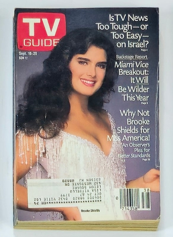 TV Guide Magazine September 19 1987 featuring Brooke Shields on the cover, showcasing her iconic look and the vintage style of the late 1980s. This collectible magazine captures television culture and trends from that era.