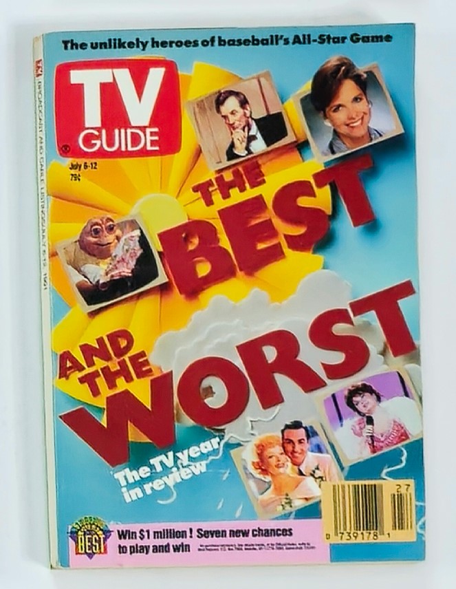 TV Guide Magazine July 6 1991 cover showcasing 'The Best and The Worst' with vibrant graphics and images of popular TV characters. A collectible representing the TV landscape of the early '90s.