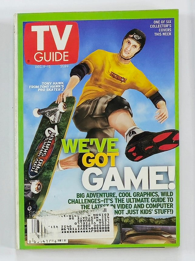 TV Guide Magazine December 9 2000 cover featuring Tony Hawk Pro Skater 2, showcasing the magazine's vibrant graphics and iconic skateboarding theme, highlighting gaming culture of the early 2000s.