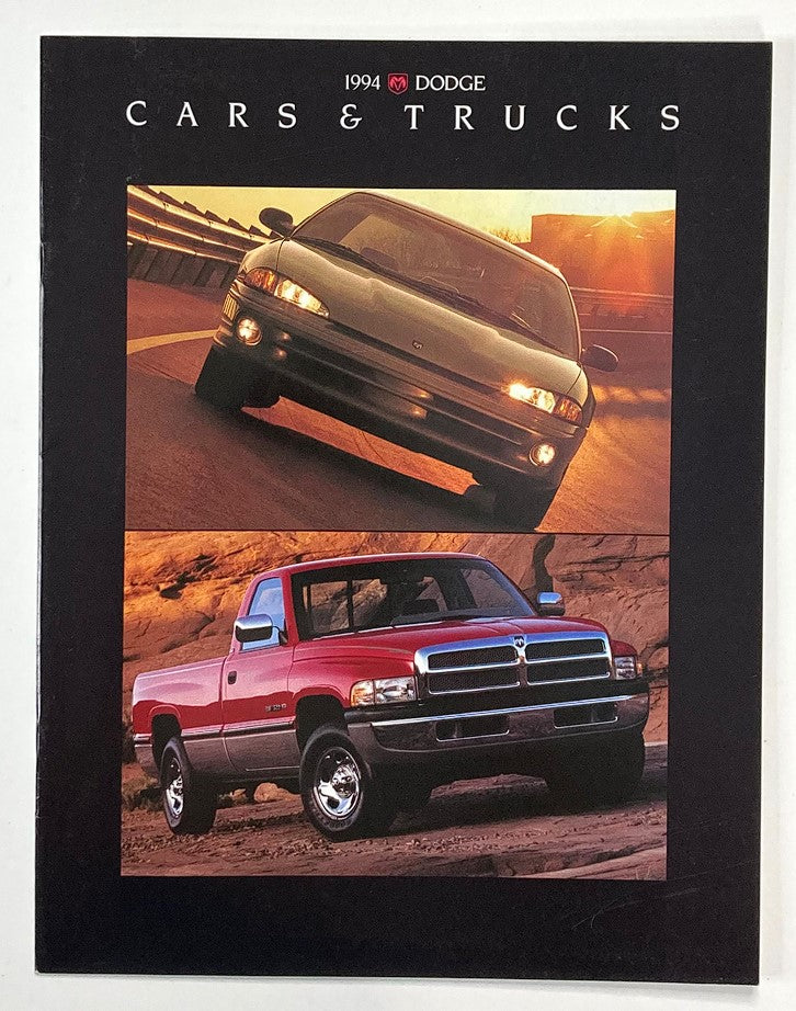Cover of the 1994 Dodge Cars & Trucks Dealer Showroom Sales Brochure, featuring a Dodge truck and car on a scenic road background.