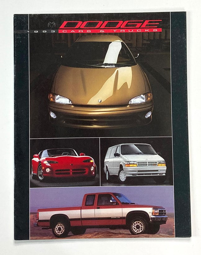 1993 Dodge Cars & Trucks Dealer Showroom Sales Brochure Guide Catalog featuring various Dodge vehicles including cars, trucks, and vans in a professional presentation.