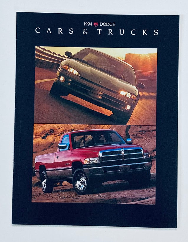 1994 Dodge Cars & Trucks Dealer Showroom Sales Brochure featuring a black SUV and a red pickup truck on the cover, ideal for collectors and automotive enthusiasts.