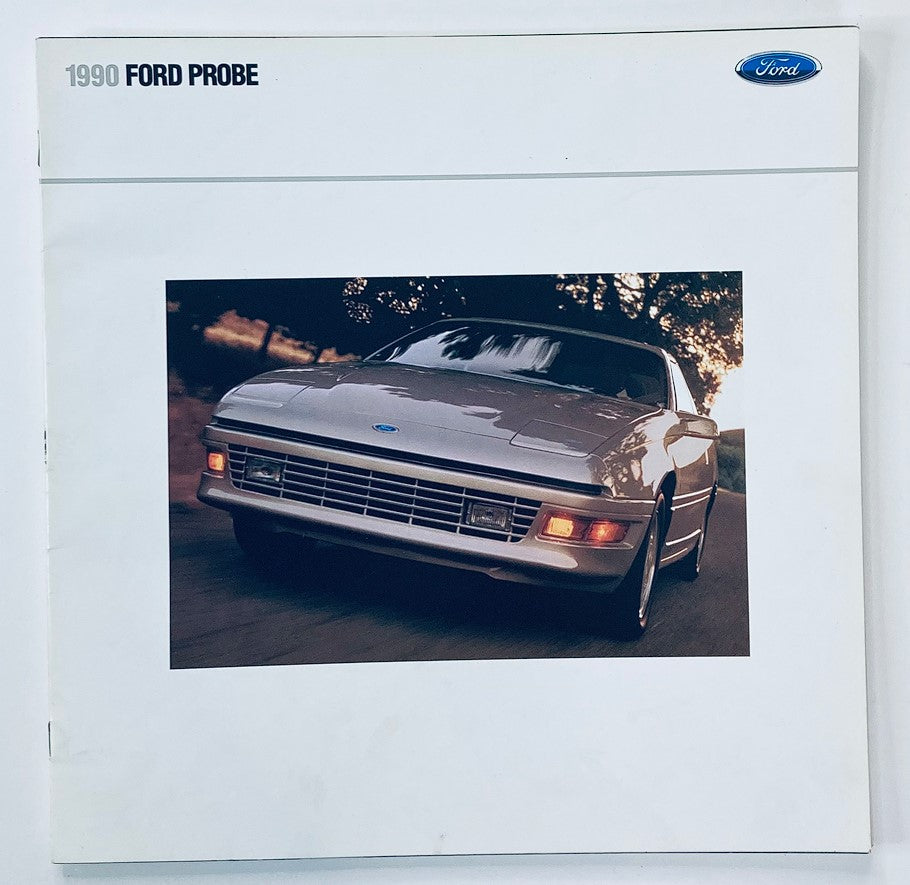 1990 Ford Probe Dealer Showroom Sales Brochure Guide Catalog featuring a front view of the stylish Ford Probe on a scenic drive.