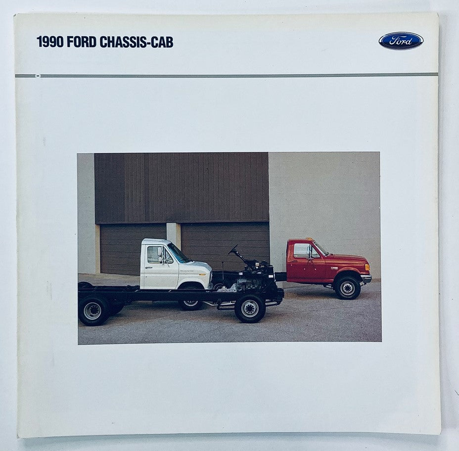 1990 Ford Chassis-Cab Dealer Showroom Sales Brochure Guide Catalog featuring an image of two Ford Chassis-Cab models, showcasing the vehicle designs.