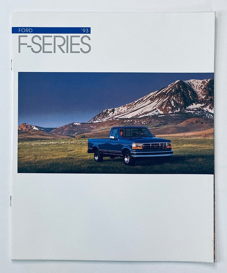 1993 Ford F-Series Dealer Showroom Sales Brochure showcasing a blue Ford F-Series truck in an outdoor landscape with mountains.