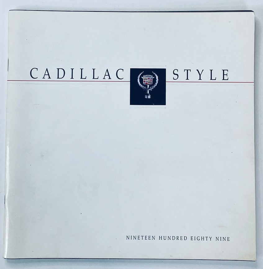 Cover of the 1989 Cadillac Style Dealer Showroom Sales Brochure Guide Catalog, featuring a minimalist white design with the Cadillac logo.