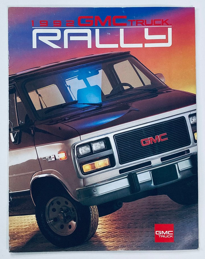 1992 GMC Truck Rally Dealer Showroom Sales Brochure Guide Catalog showcasing a GMC van with dramatic lighting effects.