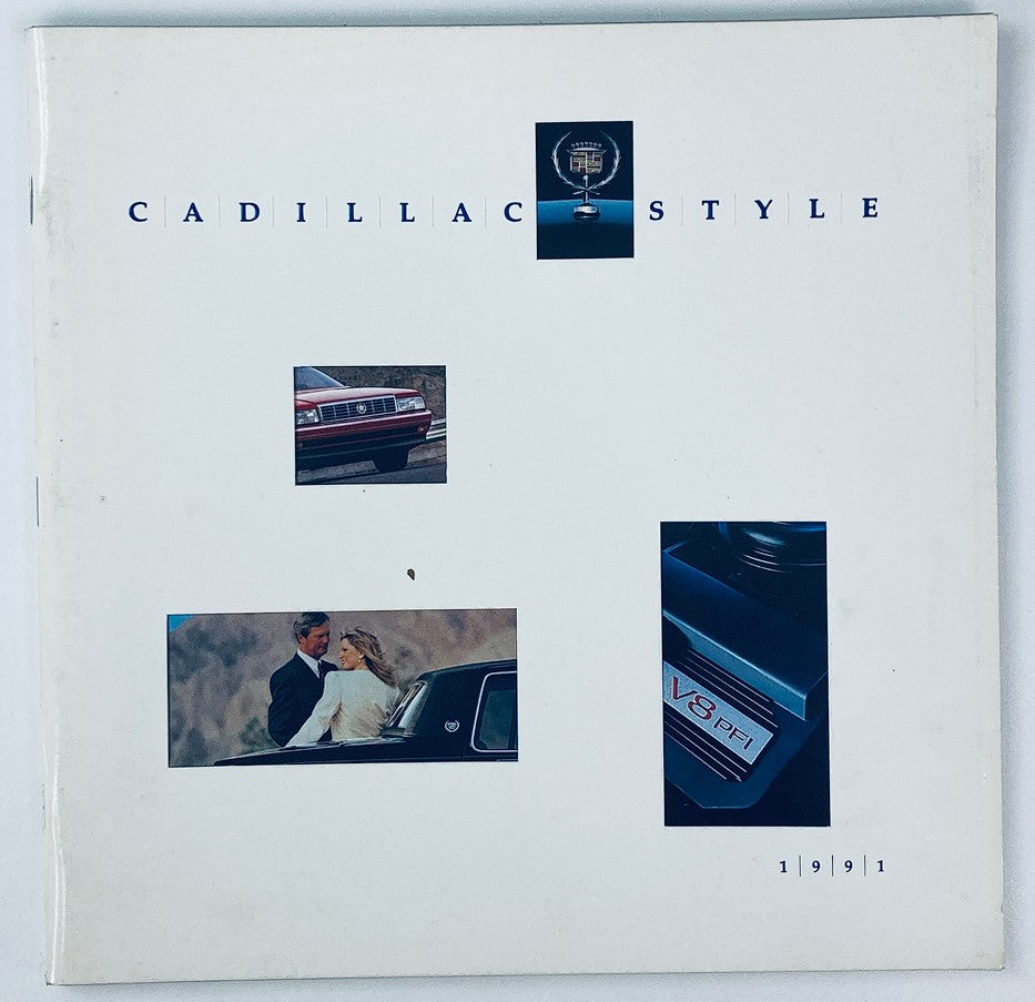 1991 Cadillac Style Full Line Dealer Showroom Sales Brochure Guide Catalog cover featuring images of Cadillac vehicles and customers, emphasizing its luxurious design.