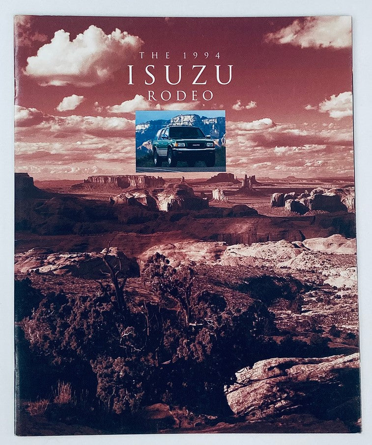 1994 Isuzu Rode Full Line Dealer Showroom Sales Brochure Guide Catalog featuring a striking landscape backdrop, showcasing the Isuzu Rodeo vehicle prominently.