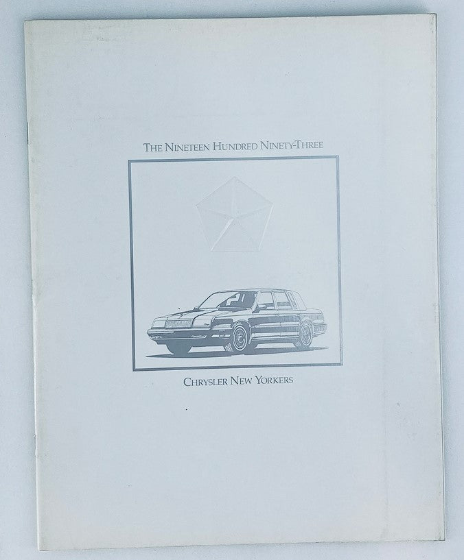 Cover of the 1993 Chrysler New Yorkers Dealer Showroom Sales Brochure Guide Catalog featuring a sketch of the Chrysler New Yorker car and the text 'The Nineteen Hundred Ninety-Three Chrysler New Yorkers'.