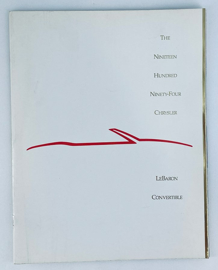 1994 Chrysler LeBaron Convertible Dealer Showroom Sales Brochure Guide Catalog cover featuring a minimalist design with red line art and text.