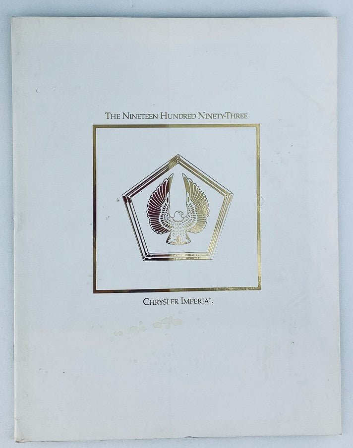 Cover of the 1993 Chrysler Imperial Dealer Showroom Sales Brochure Guide Catalog featuring a gold emblem.