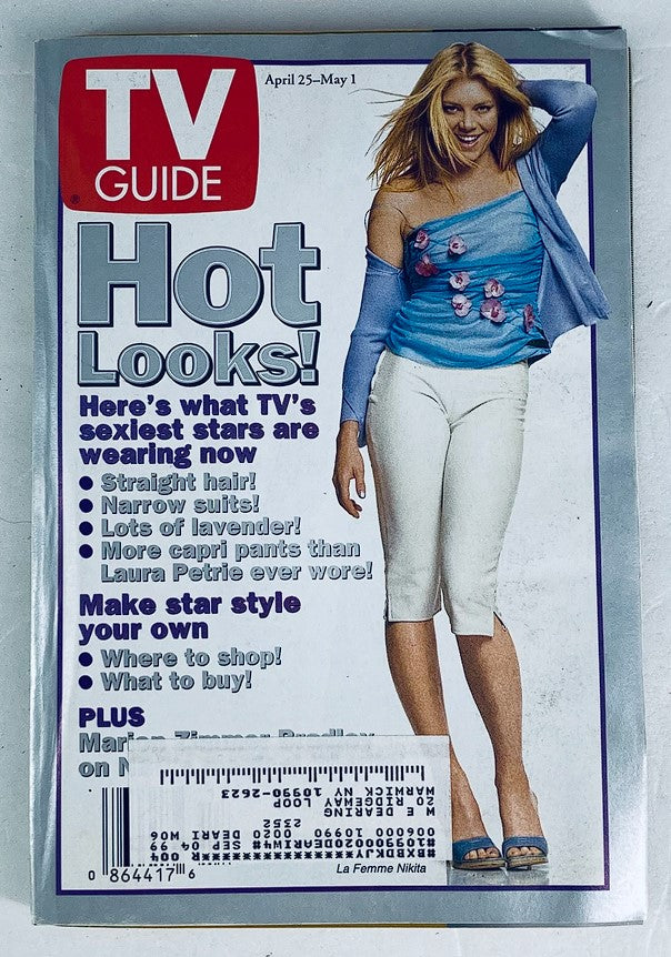 TV Guide Magazine cover from April 25, 1998 featuring actress Peta Wilson. The cover highlights 'Hot Looks!' with insights into TV fashion trends from the late 1990s. Includes style tips and features on popular television styles of the era.