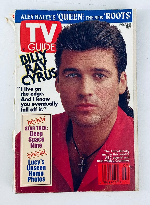 Cover of TV Guide Magazine February 13 1993 featuring Billy Ray Cyrus, highlighting his quote about living on the edge.