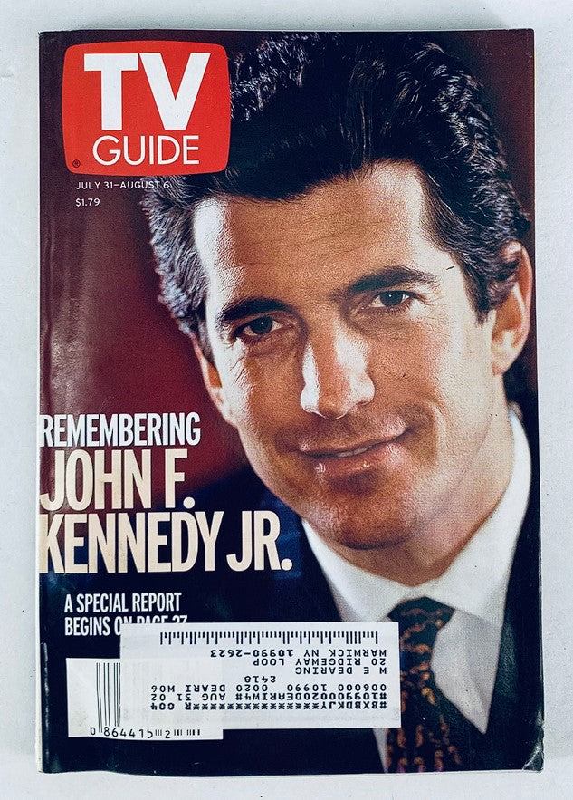 TV Guide Magazine July 31-August 6, 1999, featuring John F. Kennedy Jr. on the cover with a striking portrait, showcasing the commemorative issue dedicated to his legacy. Perfect for collectors of vintage magazines.