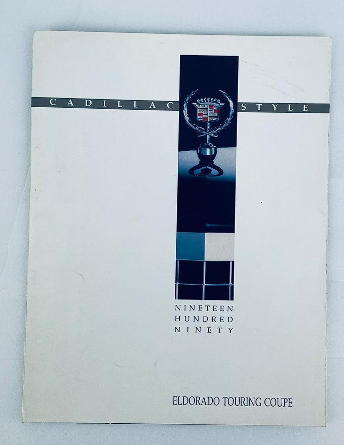 1990 Cadillac Eldorado Touring Coupe Showroom Sales Brochure Cover featuring elegant graphics and Cadillac emblem, showcasing the luxury and style of the Eldorado Touring Coupe.