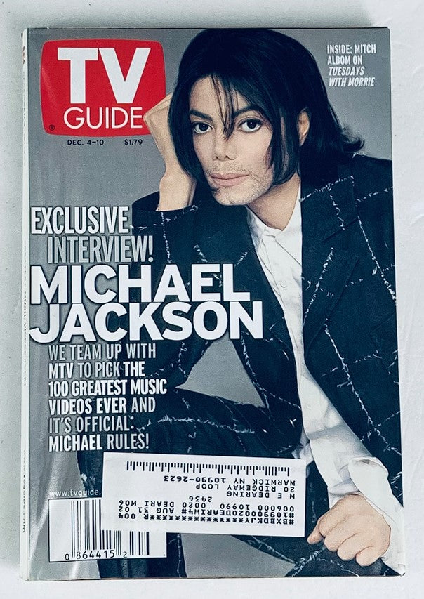 TV Guide Magazine December 4 1999 featuring Michael Jackson on the cover, highlighting an exclusive interview about the 100 greatest music videos, showcasing the iconic artist in a stylish outfit.