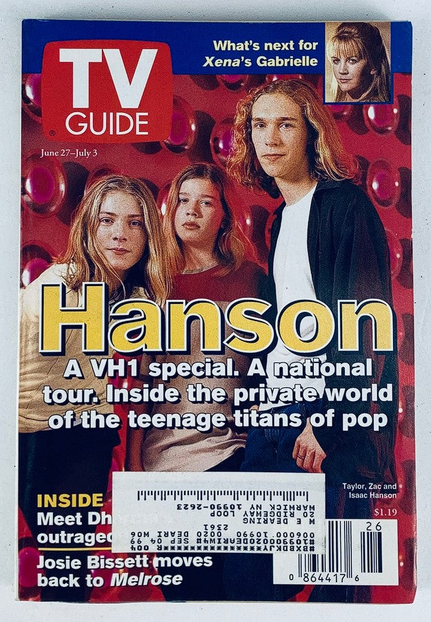 TV Guide Magazine June 27 1998 featuring Zac, Taylor, and Isaac Hanson on the cover, showcasing their rise to fame with a VH1 special and insights into their lives and music.