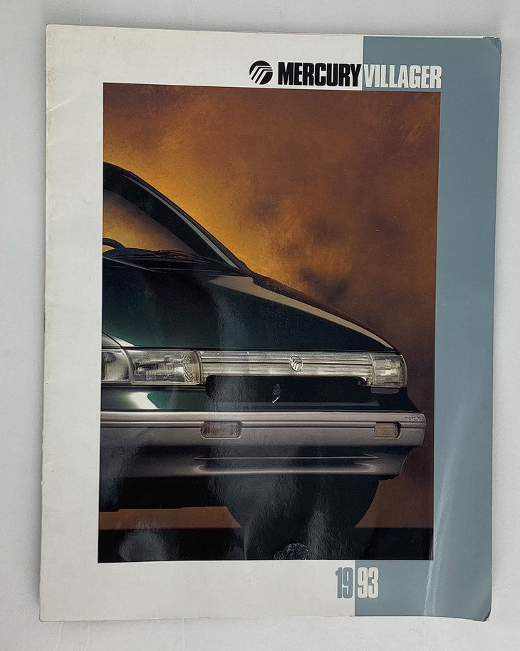 1993 Mercury Villager Dealer Showroom Sales Brochure Guide Catalog featuring the front view of the vehicle with a dramatic background.