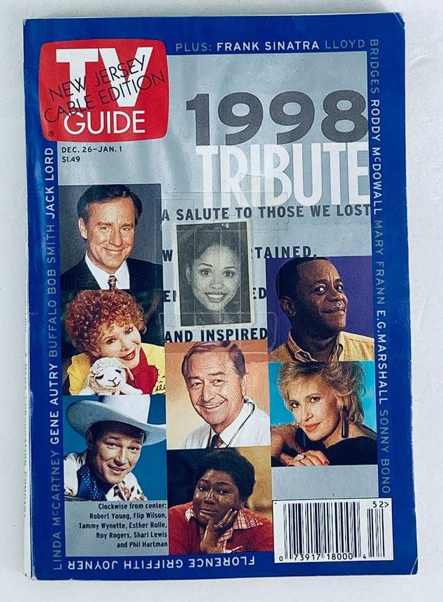 TV Guide Magazine December 26 1998 featuring a tribute to notable personalities lost in 1998, including Robert Young, with covers showcasing beloved television stars from that era.