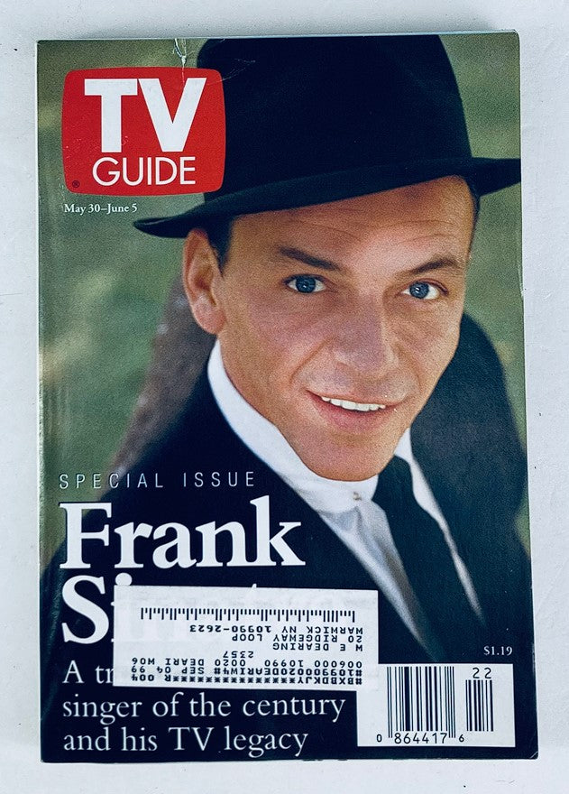Cover of TV Guide Magazine from May 30, 1998 featuring Frank Sinatra, highlighting his television legacy, part of the NY Metro Edition.