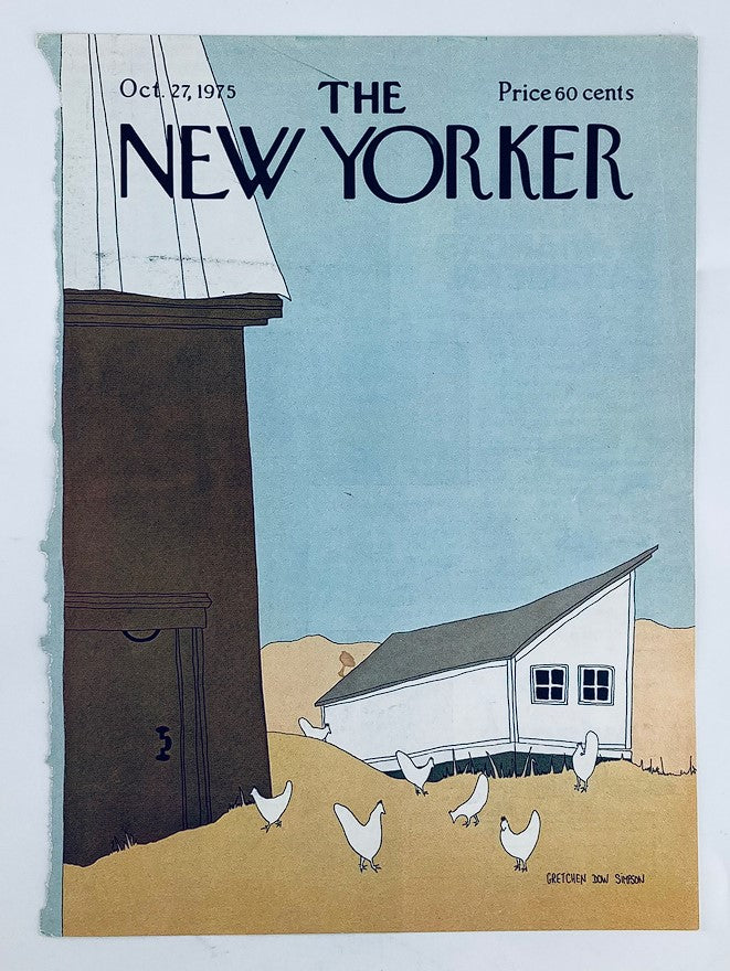 COVER ONLY The New Yorker October 27 1975 Farm House illustration by Gretchen Dow Simpson, featuring a serene farmhouse scene with chickens in a rural setting.