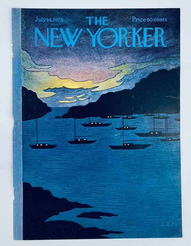 COVER ONLY The New Yorker July 14 1975 Night Boats by Charles E. Martin featuring a vintage aesthetic with boats on a tranquil sea at dusk.