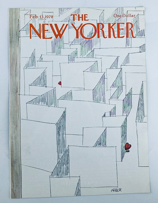 Cover of The New Yorker February 13 1978 showcasing the illustration "Come Find Love" by Chris Weber, illustrating a unique love theme with abstract designs.