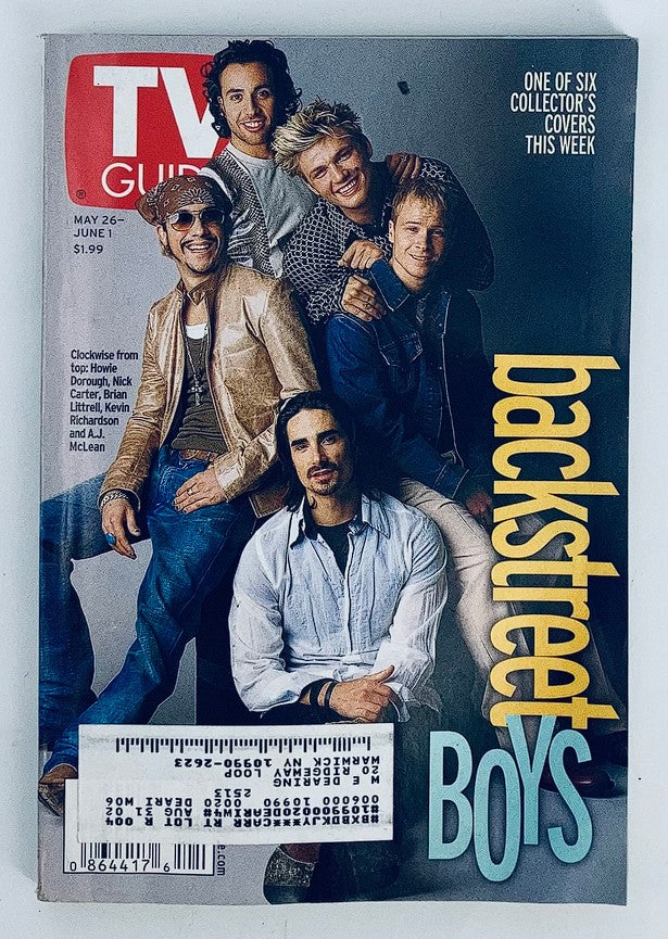 Cover of TV Guide Magazine from May 26 2001 featuring the Backstreet Boys: Howie, Nick, Brian, Kevin, and A.J. This vintage edition highlights the iconic boy band during their rise to fame.