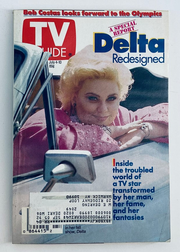 Cover of TV Guide Magazine from July 4-10, 1992 featuring Delta Burke promoting her fall show 'Delta'. The magazine highlights Delta's transformed image with a striking portrait, capturing the essence of early 90s television nostalgia.