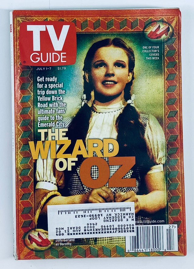 Cover of TV Guide Magazine July 1, 2000 featuring Judy Garland as Dorothy from The Wizard of Oz, highlighting the classic film's influence in television and cinema.