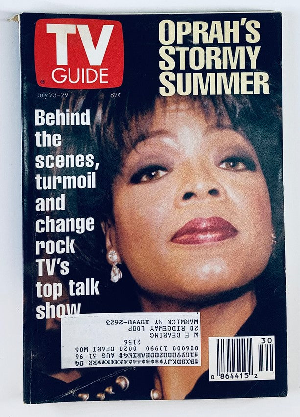 TV Guide Magazine cover from July 23-29, 1994 featuring the title 'Oprah's Stormy Summer'. The image showcases a portrait of Oprah Winfrey with bold text highlighting the cover story, reflecting the magazine's focus on television history and 1990s pop culture.