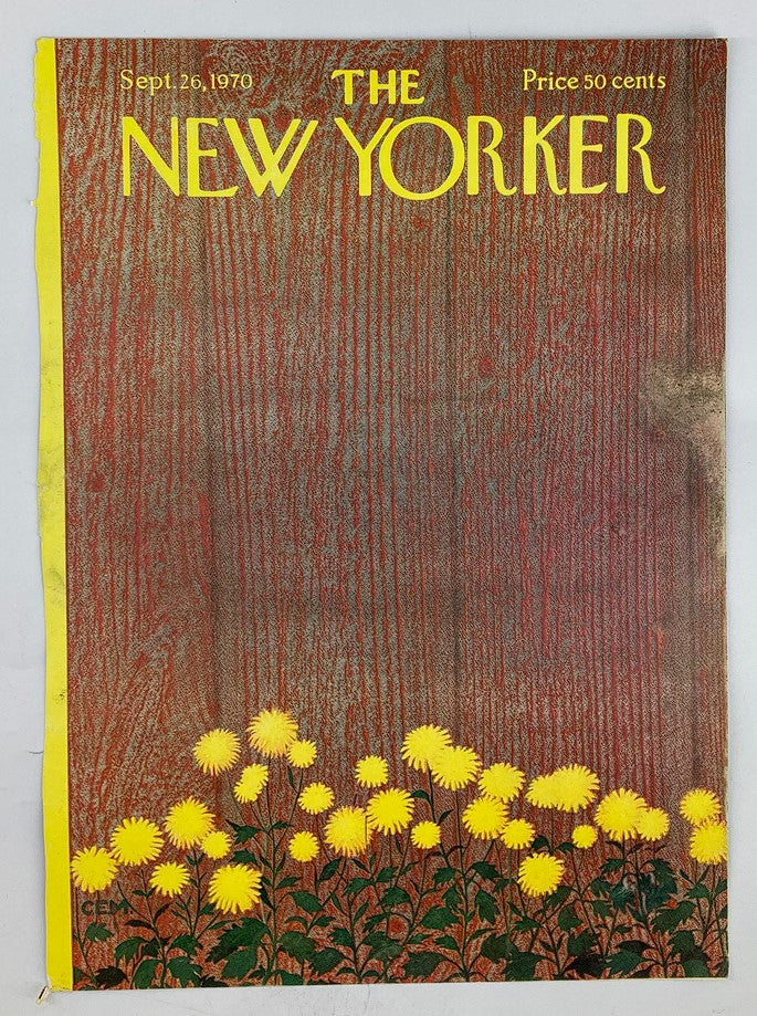 COVER ONLY The New Yorker September 26 1970 Fall Flowers by Charles E. Martin, showcasing an artistic design with bright yellow flowers on a rustic red background.