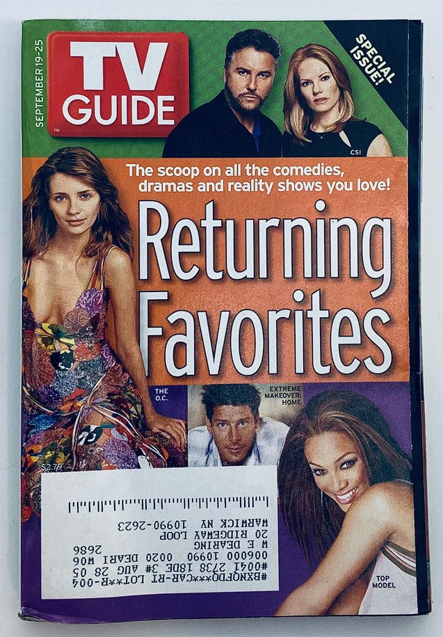 TV Guide Magazine September 19 2004 featuring Tyra Banks and Mischa Barton on the cover, highlighting popular shows like The O.C. and CSI, showcasing the nostalgia of early 2000s television.