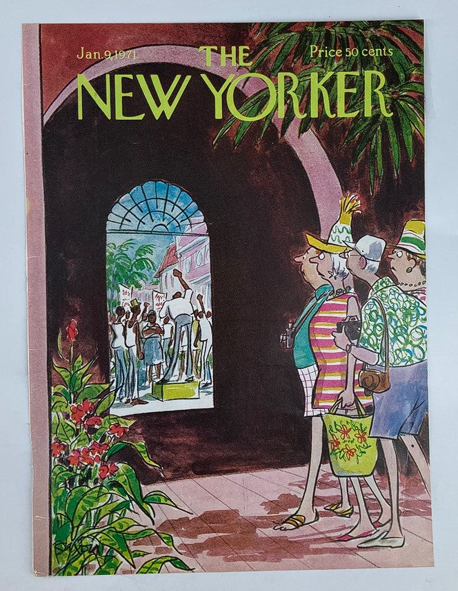 COVER ONLY The New Yorker January 9 1971 with an illustration of Caribbean Tourists by Charles Saxon, showcasing a vibrant tropical scene with tourists in colorful attire.