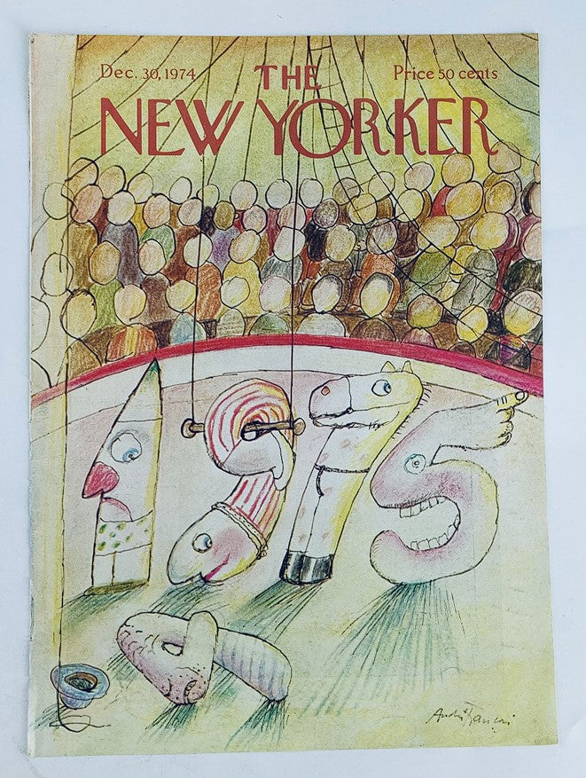 Another view of the December 30, 1975 cover of The New Yorker, showcasing 'Welcoming 1975' by Andre Francois, depicting whimsical puppets in the circus ring.