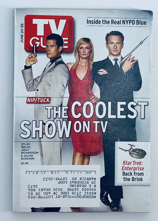 TV Guide Magazine cover from June 20, 2004, featuring Julian McMahon and Joely Richardson, highlighting the coolest show on TV, NIP/TUCK.