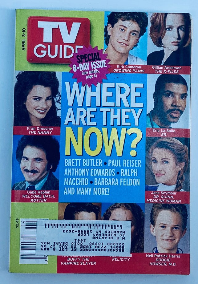 TV Guide Magazine April 3 2004 edition featuring Gillian Anderson, Nicholas Brendon, and other stars like Kirk Cameron and Fran Drescher, highlighting popular TV shows of the era.