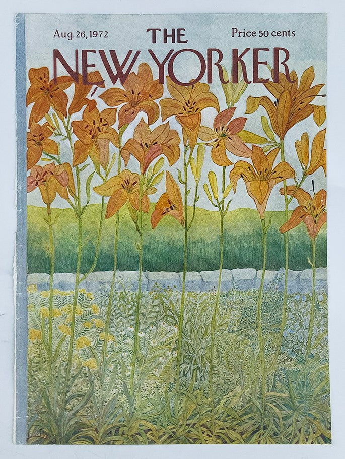 COVER ONLY The New Yorker August 26 1972 Flowers Bloom by Ilonka Karasz. This collectible magazine cover displays beautiful floral artwork, capturing the bold colors and artistic freedom of the 1970s.