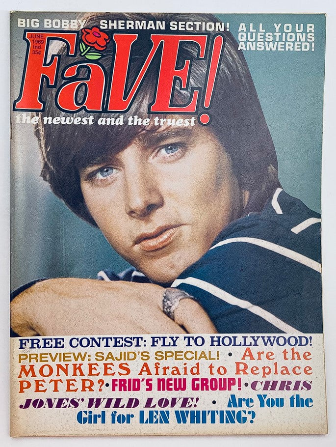 Cover of VTG Fave Magazine from June 1969 featuring Bobby Sherman, highlighting pop culture and music icons of the 1960s.